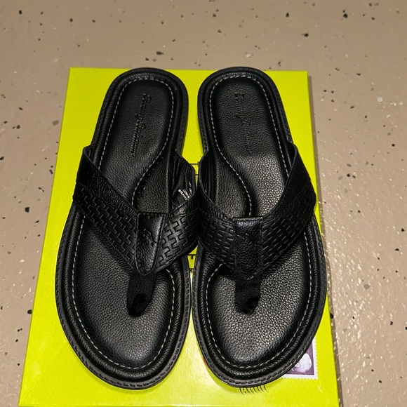 TOMMY BAHAMA “Anchors Ashore” Leather Black Men’s Sandals - Picture 1 of 11